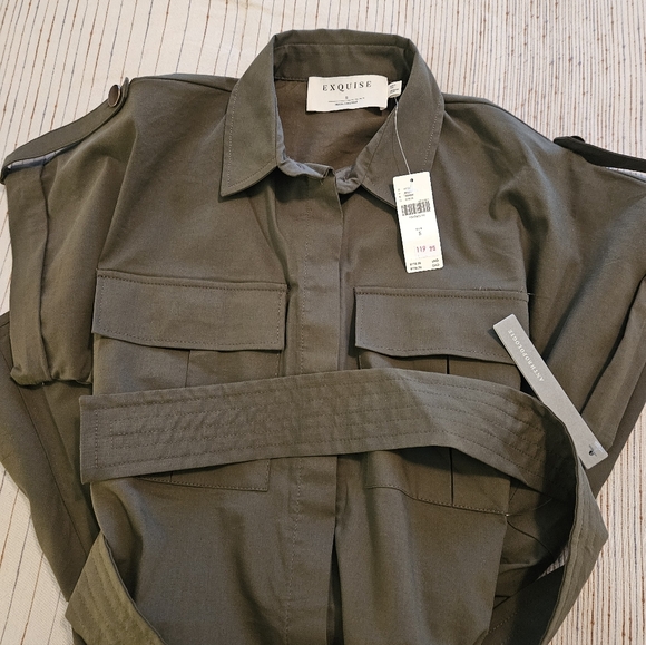 Anthropologie Exquise Utility Shirt dress, olive, size small - Picture 3 of 6